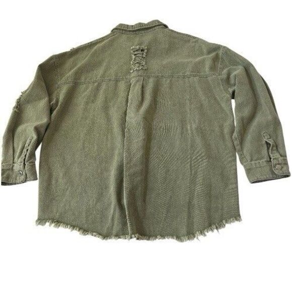 Blakeley Oversized Distressed Shacket Shirt jacket Olive Green L/XL - Picture 4 of 16